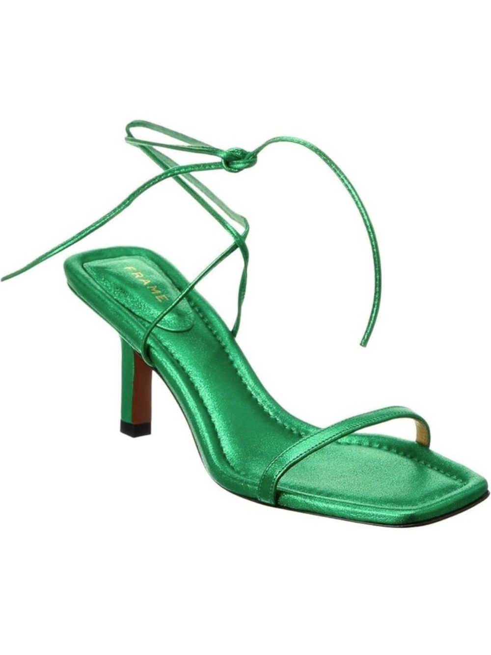 FRAME METALLIC GREEN LEATHER SANDALS